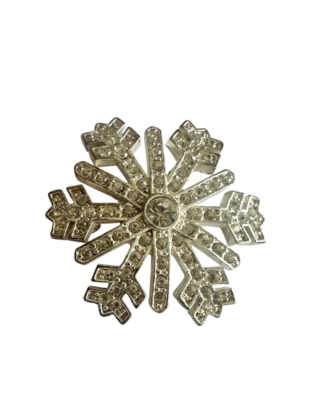 Monet Vintage Silver Snowflake Rhinestone Brooch
